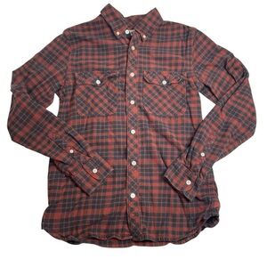 Everlane The Brushed Flannel Shirt Black & Dark Red Plaid Men's Small